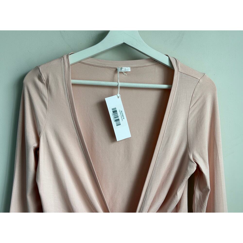 CSB Ballet Long Sleeve V-Neck Cropped Wrap Top Blush Women's Size Large NWT - Picture 5 of 10